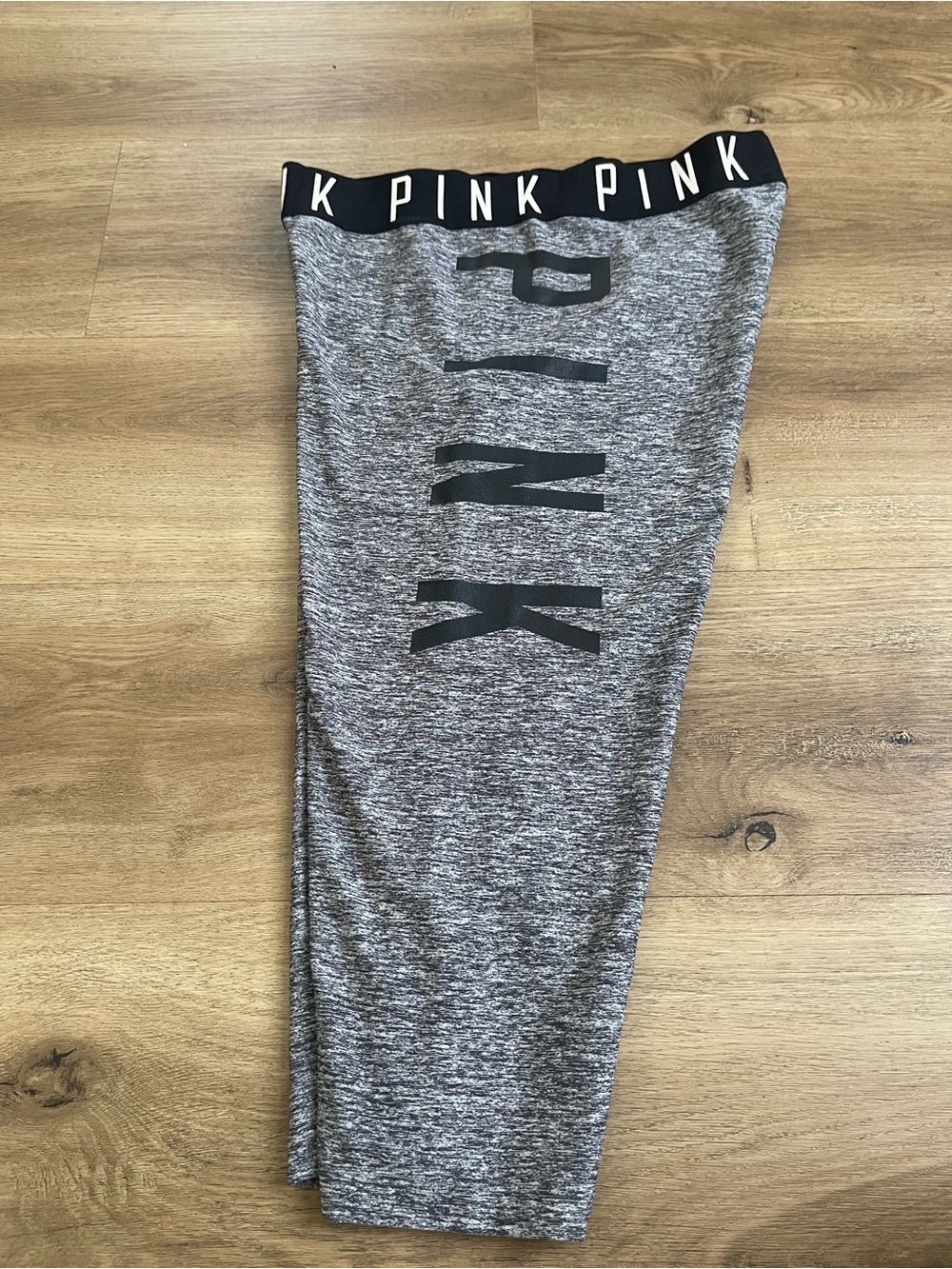 PINK Victoria's Secret Heather Gray Active Leggings with Black Branded Waistband
